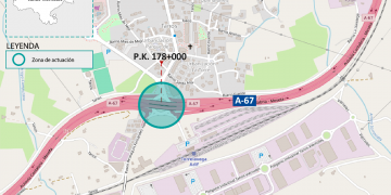 Afectación al tráfico en la autovía A-67 por las obras de la glorieta del enlace 178 en Tanos, en Cantabria