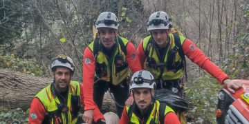Bomberos rescatan a un perro enriscado en el monte de Camaleño