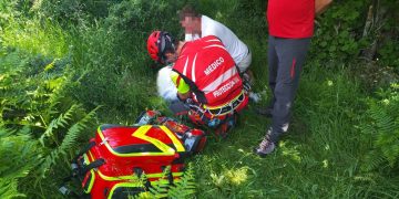 Rescatada en helicóptero una mujer tras caer de un caballo en una zona de monte en Abiada