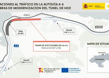 Cortes nocturnos en el túnel de Hoz por las obras de modernización de la A-8