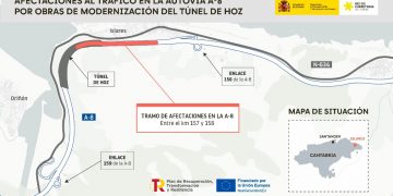 Cortes nocturnos en el túnel de Hoz por las obras de modernización de la A-8