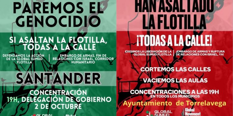 Cantabria se moviliza este jueves contra la interceptación de la Flotilla de la Libertad rumbo a Gaza